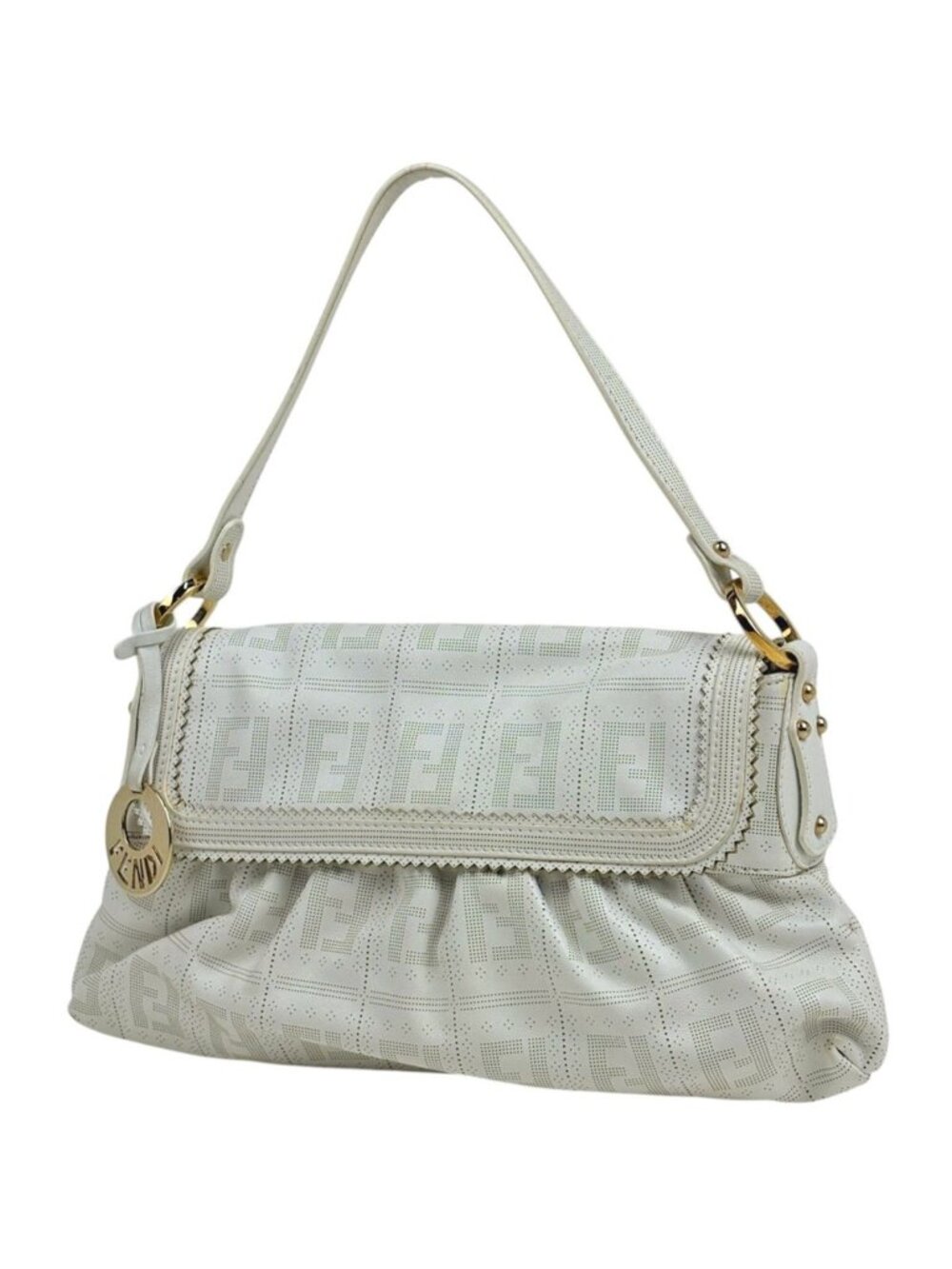 Fendi Shoulder Bag Zucca Leather White